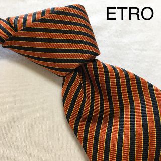 エトロ(ETRO)のETRO ネクタイ オレンジ ブラック ストライプ(ネクタイ)