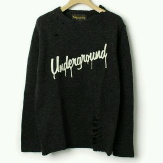 ヒステリックグラマー(HYSTERIC GLAMOUR)の新品HYSTERIC GLAMOURクラッシュニットUnder ground黒(ニット/セーター)