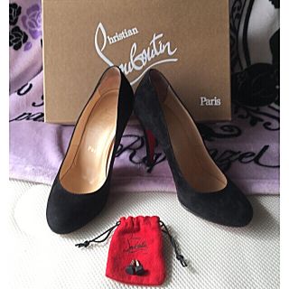 クリスチャンルブタン(Christian Louboutin)の良品 ルブタン スエードパンプス 35.5 ブラック(ハイヒール/パンプス)