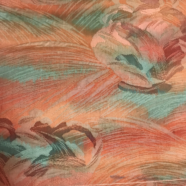 【027 送料無料】正絹名古屋帯 オレンジ 幾何学模様帯をお着物に　#348 レディースの水着/浴衣(帯)の商品写真