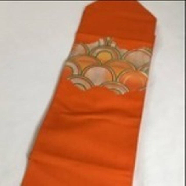 【029】正絹名古屋帯 オレンジ 青海波 刺繍 帯お着物に　#370 レディースの水着/浴衣(帯)の商品写真