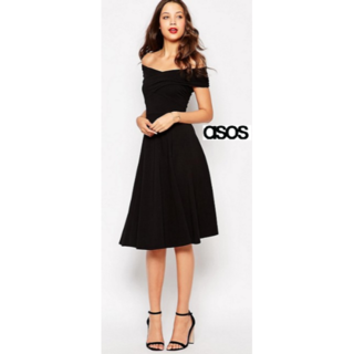 エイソス(asos)の大人気♡ トールUK4*ASOS*オフショルダースケータードレス☆(ミディアムドレス)