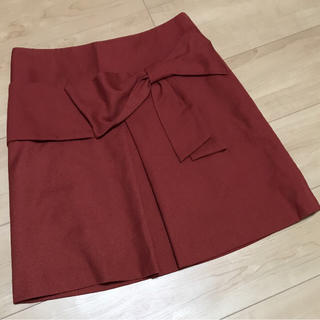 ドゥアルシーヴ(Doux archives)のドゥアルシーブ スカート 日本製 テラコッタ 赤 リボン(ひざ丈スカート)