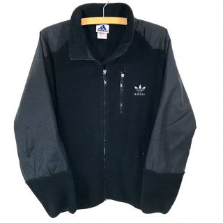 アディダス(adidas)の美品♪ アディダス ナイロン切り替 フリースジャケット 黒 L(ブルゾン)