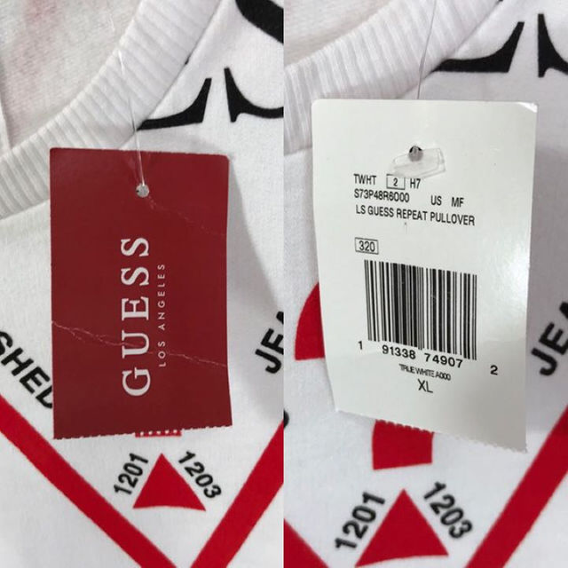 GUESS(ゲス)の日本未発売 GUESS モノグラムクルースウェット 総柄 白XL ロゴスウェット メンズのトップス(スウェット)の商品写真