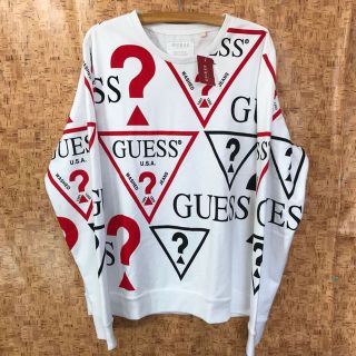 ゲス(GUESS)の日本未発売 GUESS モノグラムクルースウェット 総柄 白XL ロゴスウェット(スウェット)