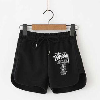 stussyスウェットショートパンツ☻ブラックＬ(ショートパンツ)