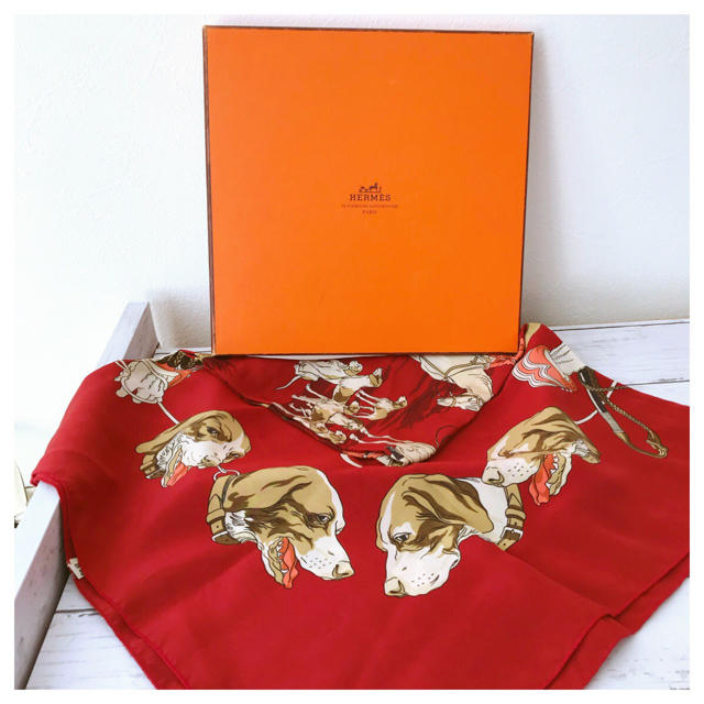 Hermes - エルメス HERMES シルク スカーフ 犬柄 レッド 美品 正規品