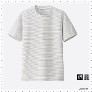 ユニクロ(UNIQLO)のUNIQLO U メンズ スピーマンコットンボーダーT ホワイト×グレー(Tシャツ/カットソー(半袖/袖なし))