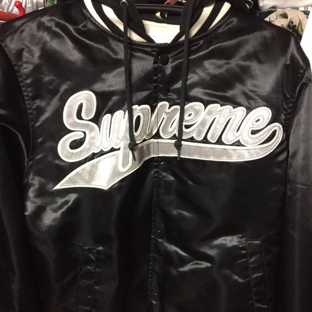 値下げ!Supreme Hooded Satin Varsity Jacket | フリマアプリ ラクマ