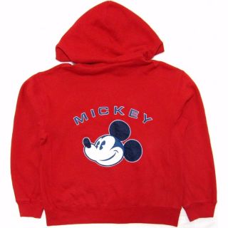 ディズニー(Disney)の男M disney ディズニー 裏起毛ミッキー刺繍フルジップパーカー レッド(パーカー)