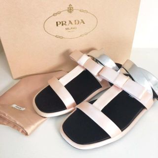 プラダ(PRADA)のプラダ ピンク サテンリボン サンダル 37 箱付 E115(サンダル)