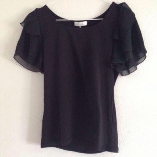 フェルゥ(Feroux)の袖シフォン黒Ｔシャツ(Tシャツ(半袖/袖なし))