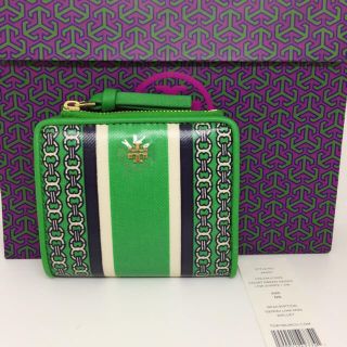 トリーバーチ(Tory Burch)のTory Burch GEMINI グリーン 緑 ストライプ 折り財布(財布)