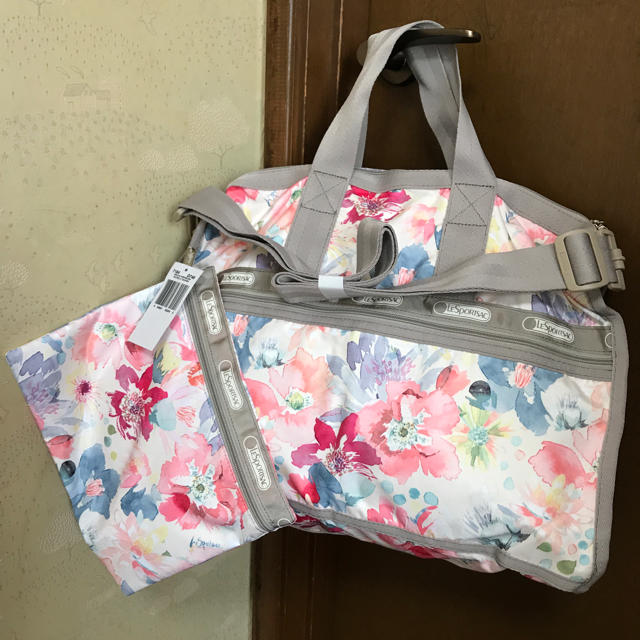 LeSportsac レスポートサック ボストンバッグ 水色 花柄 608 