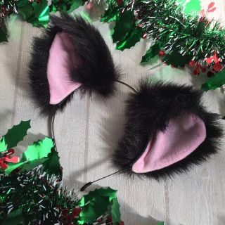 レターパック発送黒 猫耳 カチューシャ ふわふわ クリスマス コスプレ (小道具)