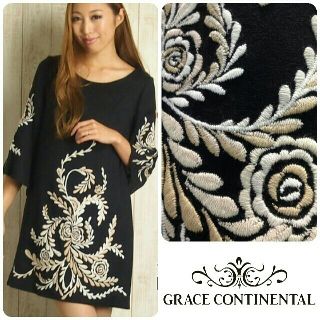 グレースコンチネンタル(GRACE CONTINENTAL)の専用🌹【新品】グレースコンチネンタル🌹モチーフ刺繍ワンピース🌹38サイズ(ひざ丈ワンピース)