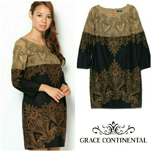 GRACE CONTINENTAL(グレースコンチネンタル)のグレースコンチネンタル🌹バイカラー刺繍ワンピース🌹38サイズ レディースのワンピース(ひざ丈ワンピース)の商品写真