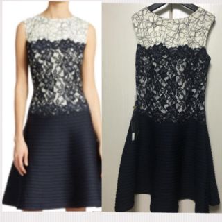 タダシショウジ(TADASHI SHOJI)の新品 タダシショージ Tadashi shoji ネイビー＆ホワイト ワンピース(ミディアムドレス)