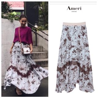 アメリヴィンテージ(Ameri VINTAGE)の【新品】Ameri INK FLOWER CHIFFON SKIRT ブルー (ロングスカート)