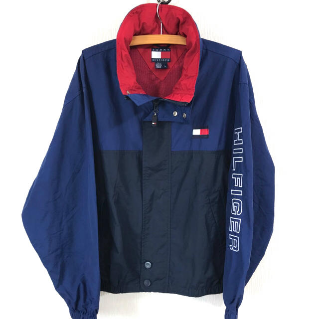 TOMMY HILFIGER(トミーヒルフィガー)の新品同 ♪ 90s トミーヒルフィガー ナイロンジャケット 青 L アームロゴ メンズのジャケット/アウター(ナイロンジャケット)の商品写真