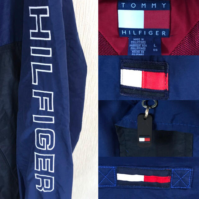 TOMMY HILFIGER(トミーヒルフィガー)の新品同 ♪ 90s トミーヒルフィガー ナイロンジャケット 青 L アームロゴ メンズのジャケット/アウター(ナイロンジャケット)の商品写真