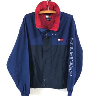 トミーヒルフィガー(TOMMY HILFIGER)の新品同 ♪ 90s トミーヒルフィガー ナイロンジャケット 青 L アームロゴ(ナイロンジャケット)