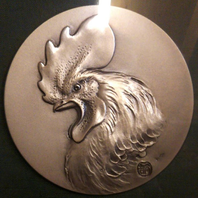 『高村光雲』 純銀製 春鶏 彫金レリーフ タトウ箱
