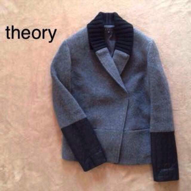 theory 袖レザー カシミヤ混ジャケットコート