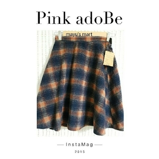 ピンクアドべ(PINK ADOBE)のピンクアドベ　新品同様！タータンチェック柄スカート(ひざ丈スカート)