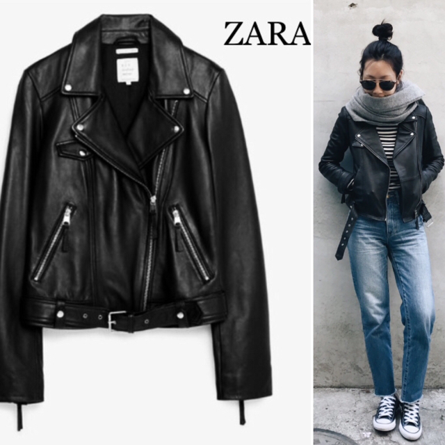 WEB限定デザイン ZARA本革!ライダースジャケット リアルレザー 羊革