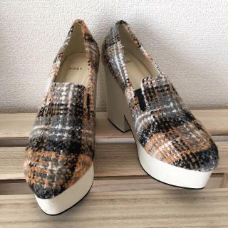 スナイデル(SNIDEL)の美品＊Snidel チェックツイードパンプス リリーブラウン ダズリン(ハイヒール/パンプス)