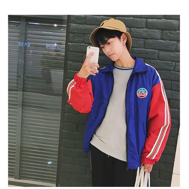 秋冬◆韓国ラインパーカー ブルゾン Excellent Style 青×赤 レディースのジャケット/アウター(ナイロンジャケット)の商品写真