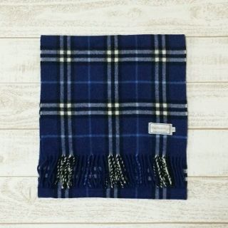 バーバリー(BURBERRY)のレアカラー バーバリー カシミア100% マフラー カシミヤ 青 ブルーネイビー(マフラー/ショール)