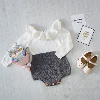 Sale!!! ニット ケーブル編み ロンパース ベビー 70サイズ 