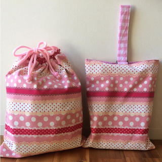 るな&ゆい様専用 ピンクの水玉とレースの体操袋(バッグ/レッスンバッグ)