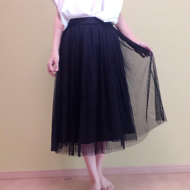 しまむら(シマムラ)のひざ丈チュールスカート♡黒 レディースのスカート(ひざ丈スカート)の商品写真