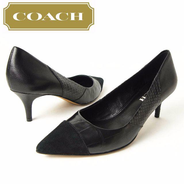 正規COACH コーチ 本革 ポインテッド パンプス LACEY 24cm 黒 正規COACH コーチ 本革 ポインテッド パンプス LACEY 24cm 黒