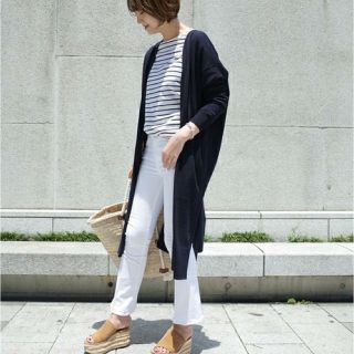 DEUXIEME CLASSE - PARU コットン ネック ロングカーディガン ネイビー
