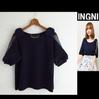 イング(INGNI)の秋冬最新★INGNIイング★なし地ポンチ袖われ肩リボン/TOPS(カットソー(長袖/七分))