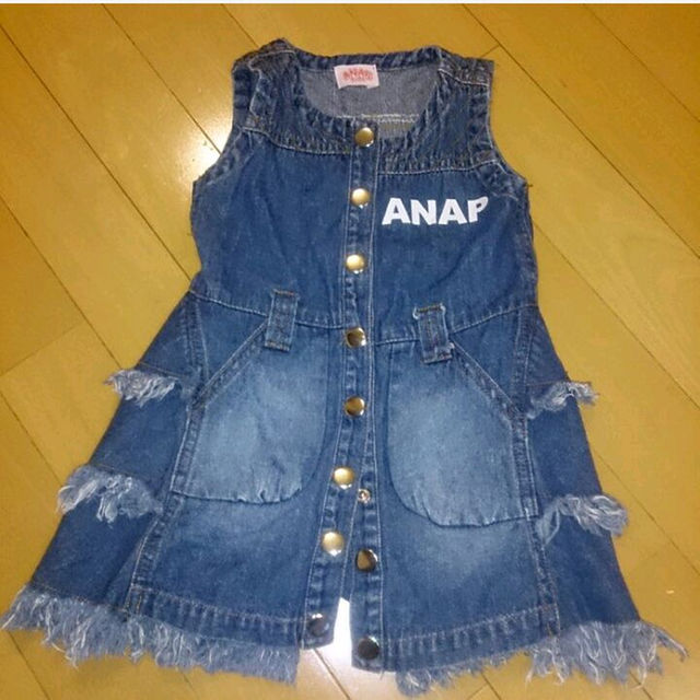 90 ANAP デニムフリンジオール キッズ/ベビー/マタニティのベビー服(~85cm)(カバーオール)の商品写真