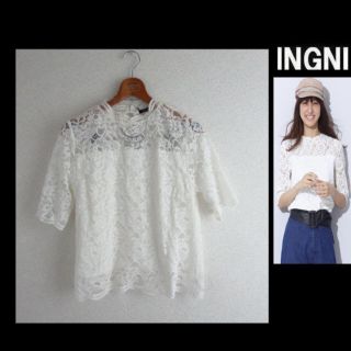 イング(INGNI)の秋冬最新★新品★INGNI ★ レースＨ/N TOPS 5分袖オフホワイト(カットソー(長袖/七分))