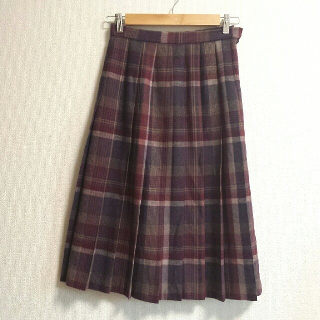 古着/ヴィンテージ ウールチェックプリーツスカート レディースのスカート(ひざ丈スカート)の商品写真