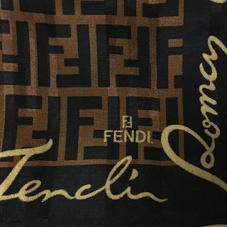 【美品】FENDI　ロングスカーフバッグ柄ズッカコットン茶 レディース スカーフ