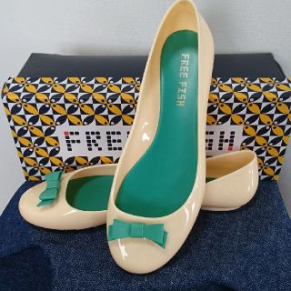 フリーフィッシュ(FREE FISH)の新品 FREE FISH クリーム×グリーンsize36 23㎝フリーフィッシュ(レインブーツ/長靴)