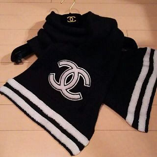 シャネル(CHANEL)のけー様専用 ★ シャネル マフラー 黒白 ★ 国内正規品 (マフラー/ショール)