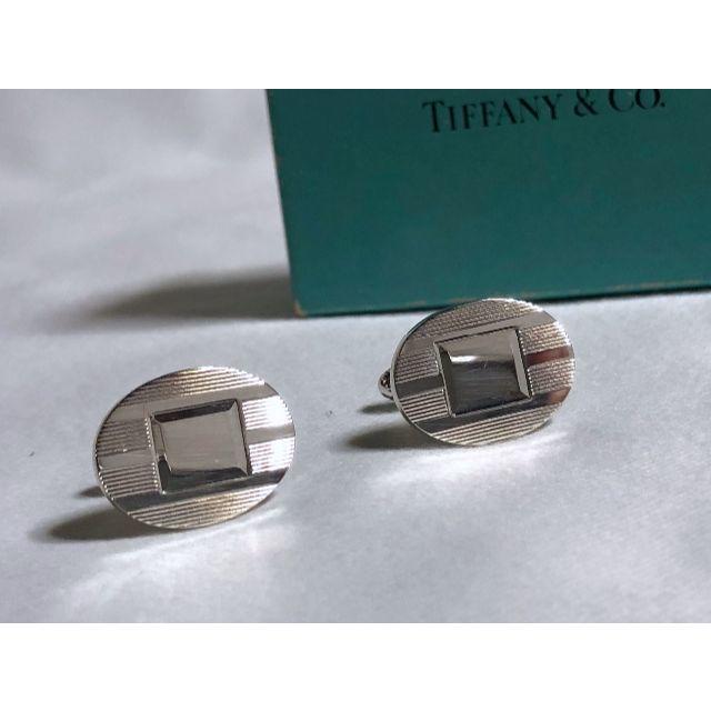 【25％OFF】 Tiffany & Co. - 正規 ティファニー ストライプオーバルカフス SV925 ヘアライン×鏡面ボタン カフリンクス