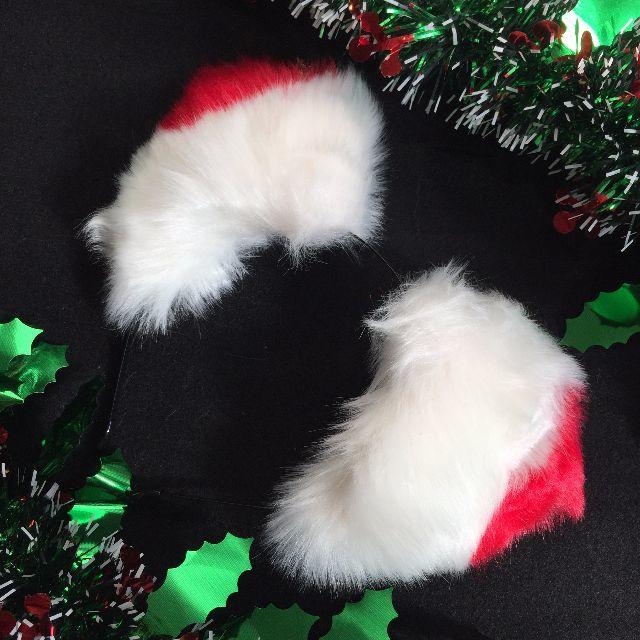 ふわふわ 猫耳 カチューシャ 赤×白 クリスマス コスプレ エンタメ/ホビーのコスプレ(小道具)の商品写真