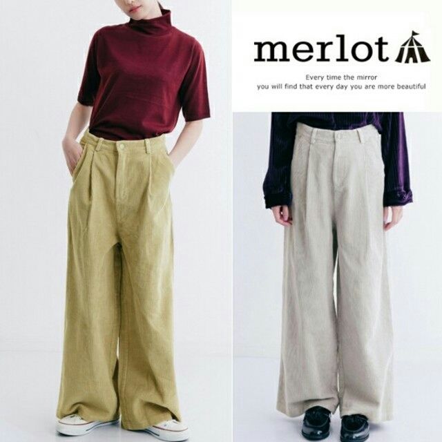 merlot(メルロー)の秋冬新作*◌⑅⃝♡*メルロー コーデュロイワイドパンツ グレー レディースのパンツ(カジュアルパンツ)の商品写真