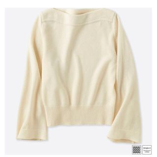 ユニクロ(UNIQLO)のUNIQLO美品カシミヤブレンドボートネックセーター(長袖)＋Eオフホワイト M(ニット/セーター)